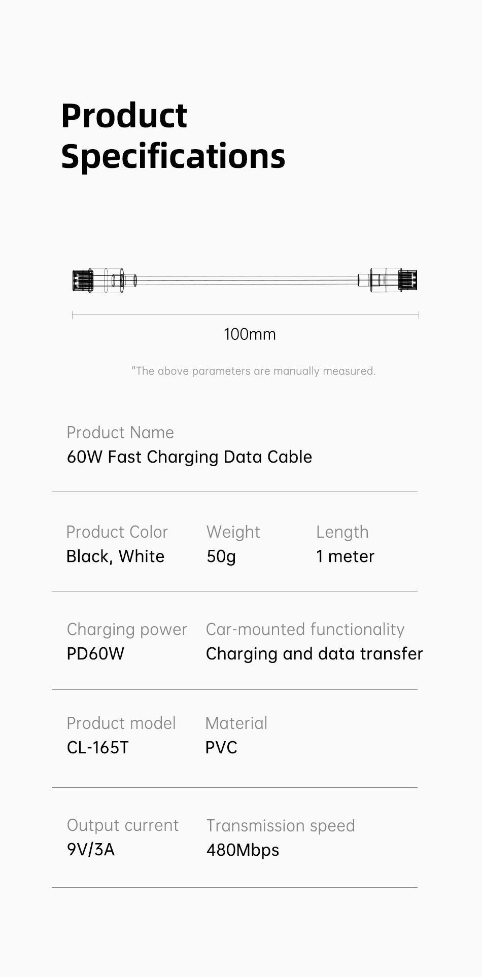 AWEI Type-C To Type-C Fast Charging Cable 1M