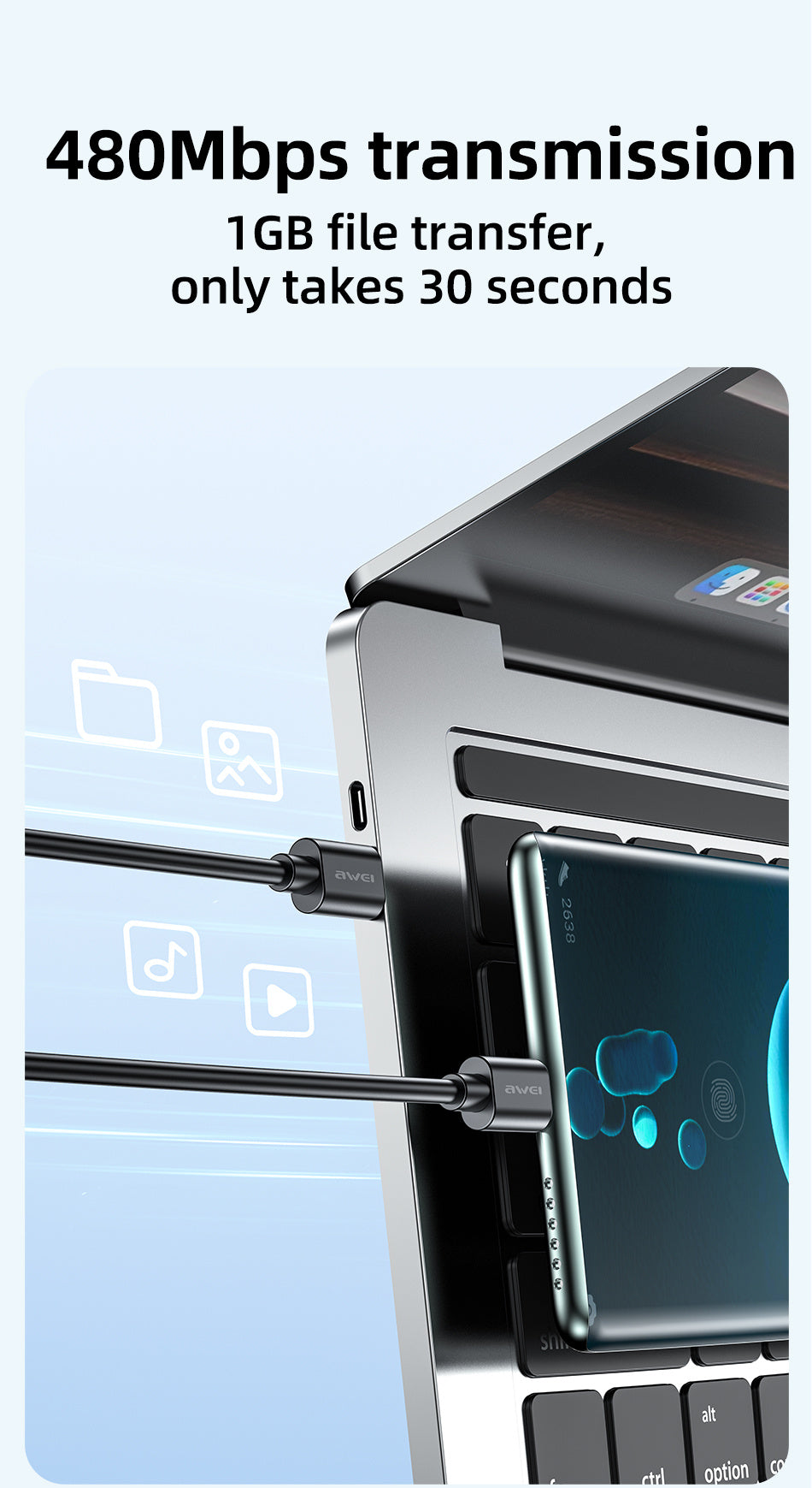 AWEI Type-C To Type-C Fast Charging Cable 1M